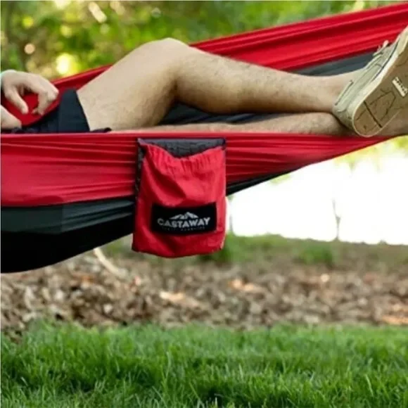 Castaway Travel Hammock Double Red/Charcoal Camping w/2 Tree Straps Free Ship - Picture 5 of 5